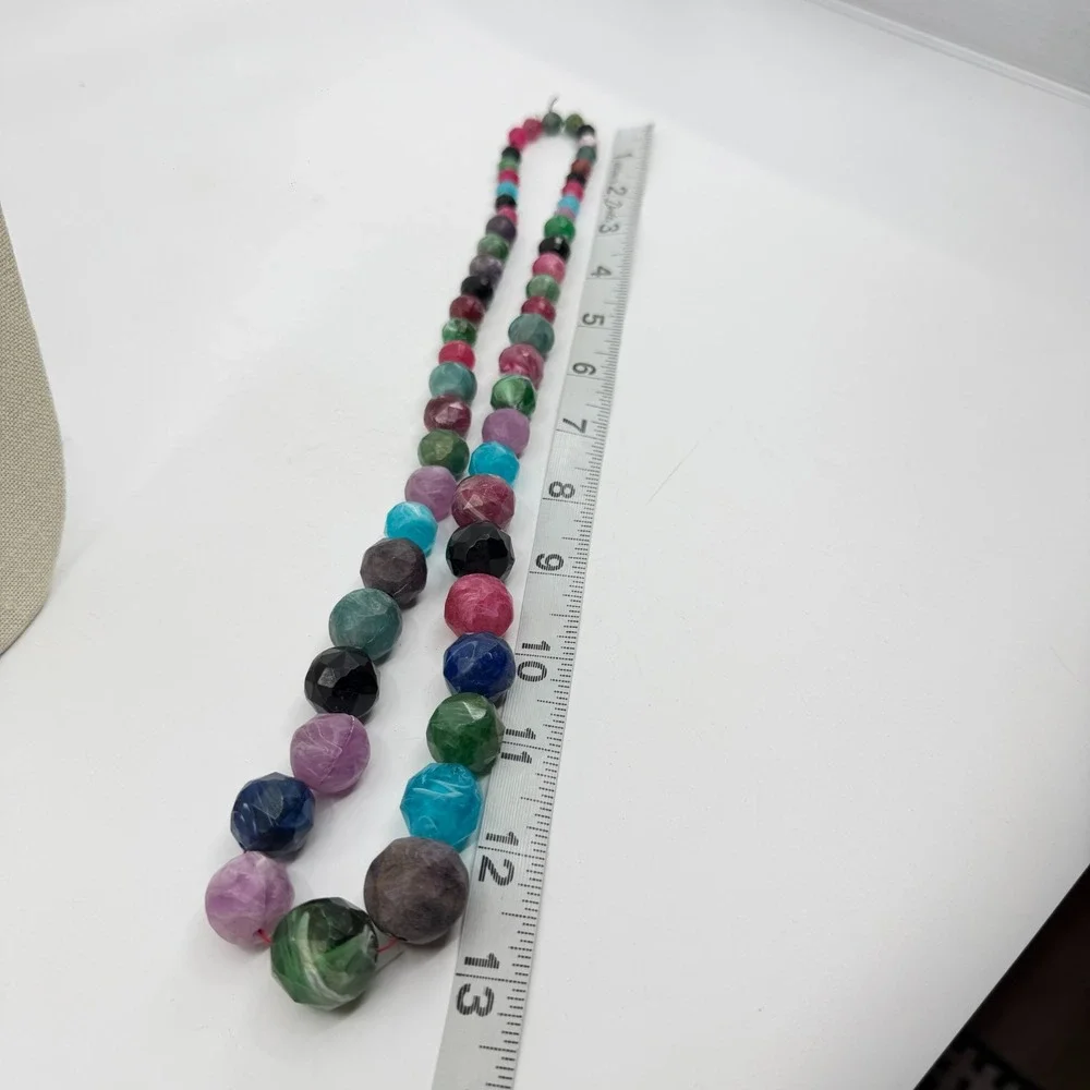 Multicolor Faceted Marbled Bead Long Necklace Chunky Boho Statement Jewelry